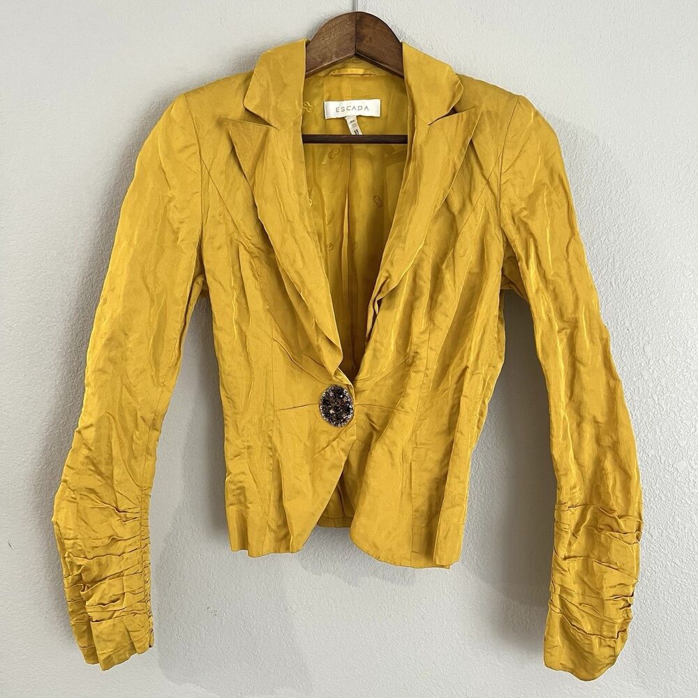 Escada Yellow Crushed Silk Blazer Size 34